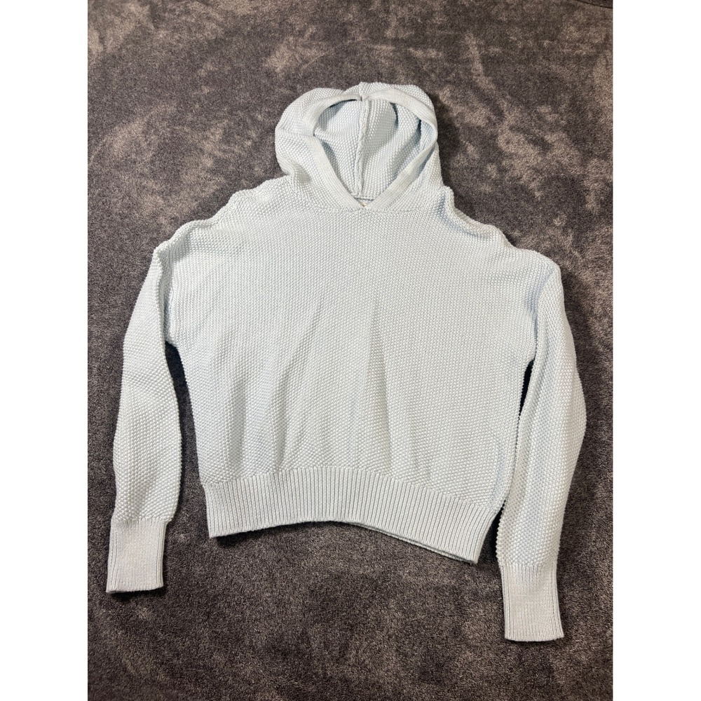 Lucky Brand Light Blue Knit Hoodie Sweater 7WP5185 Womens Medium Popcorn Stitch